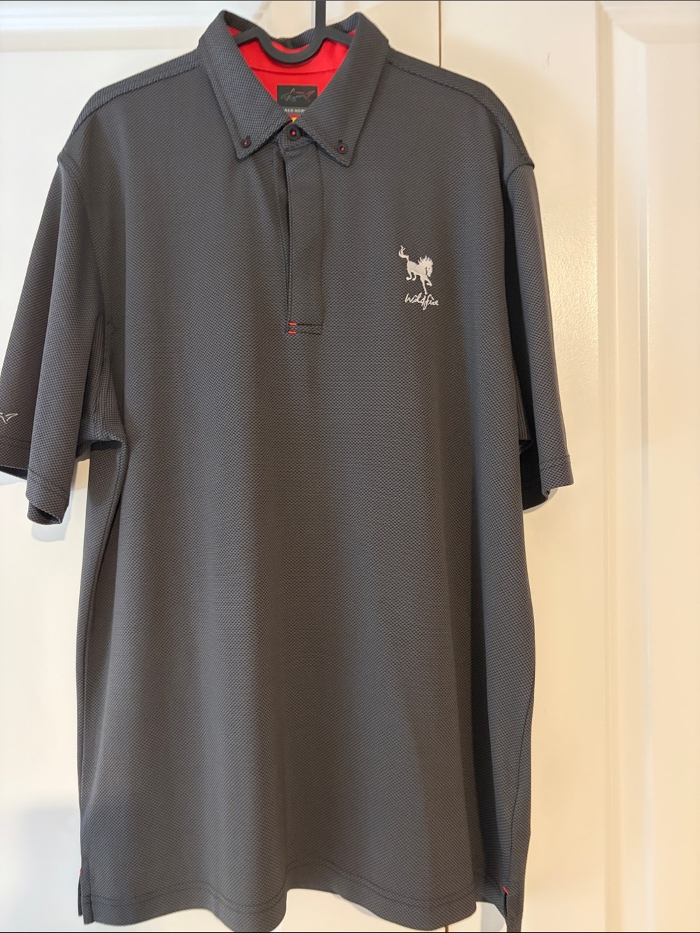 Greg Norman Collection Gray Polo with Red Collar Accents
